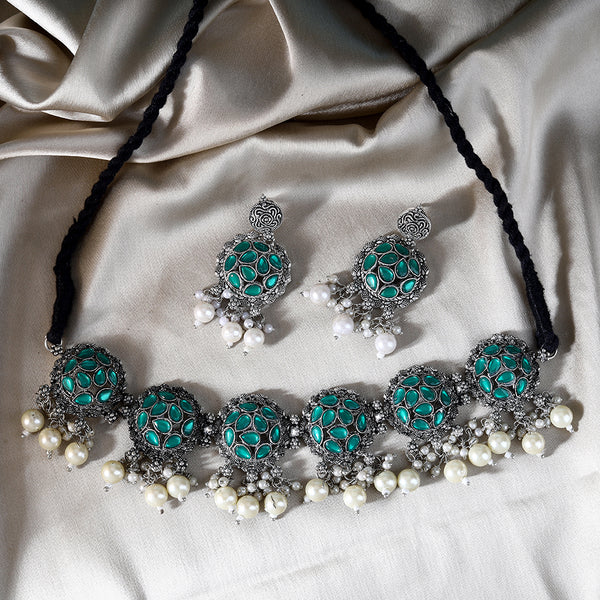 Indian Style Ethnic Silver Oxidized Choker Set