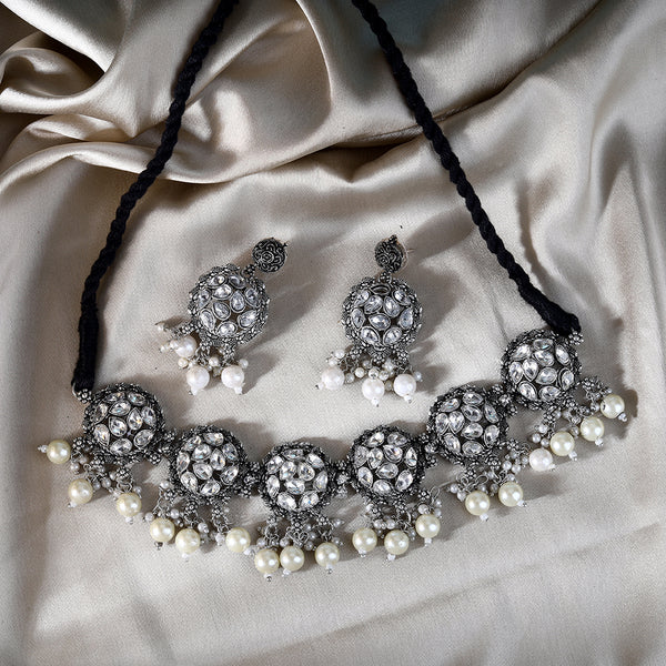 Indian Style Ethnic Silver Oxidized Choker Set