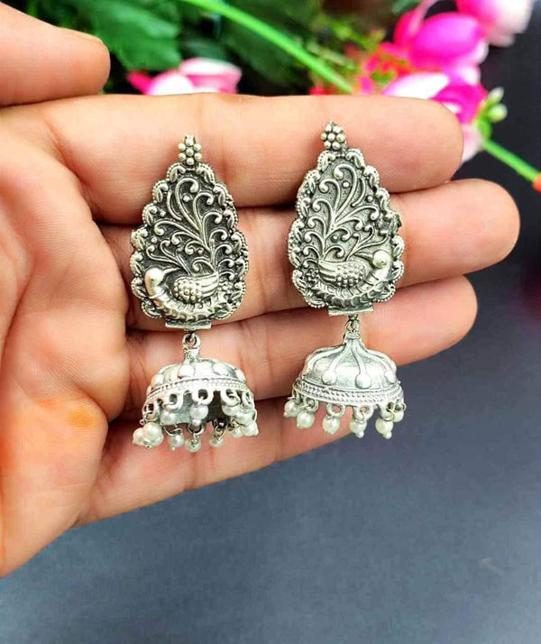 Peacock Style Oxidized Jhumkas