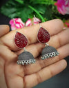 Oxidized Red Stone Earrings
