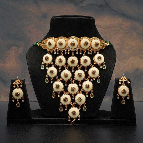 Meraki Gold Plated Rajwada Style Choker Set