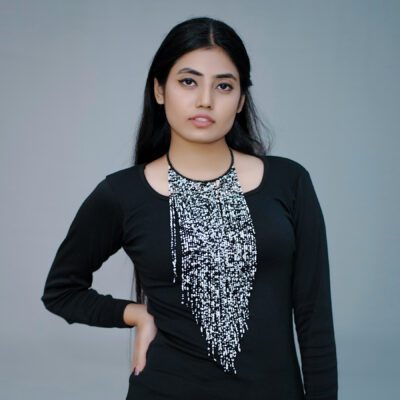 Black & White Seed Beaded Waterfall Necklace