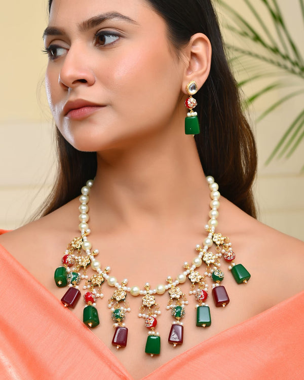 Multi Stones Pearl Kundan Set