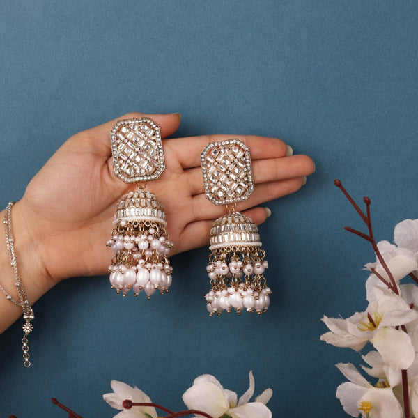 Beautiful Diamond Studded Pearl Beaded Jhumka Earrings