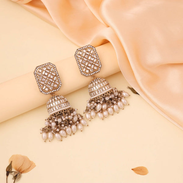 Beautiful Diamond Studded Pearl Beaded Jhumka Earrings