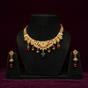 Meraki Gold Finish Choker Set With Red and Green Stone