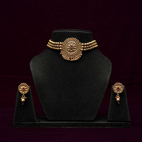 Meraki Gold Plated Choker with Flower drop