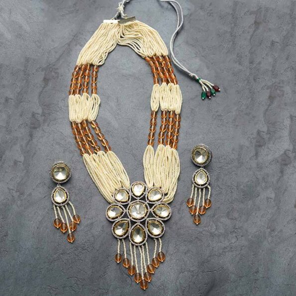 AD Pastel Pink Women’s Silver Plated Necklace Set