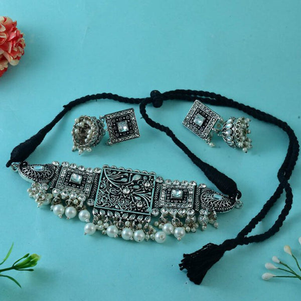 Modern Oxidized Square Shape Necklace And Earrings