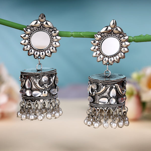 Afghani Mirror Jhumka Silver Earrings