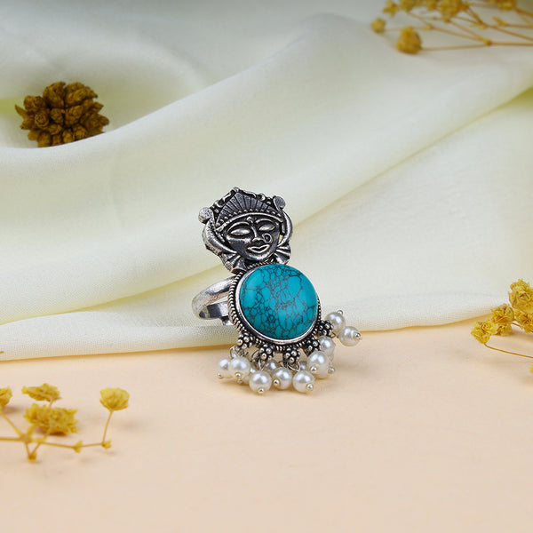 Durga Monalisa Stone Adjustable Oxidized Ring