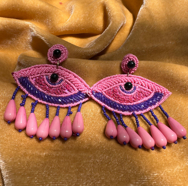 Pink Evil Eye Handmade Earrings