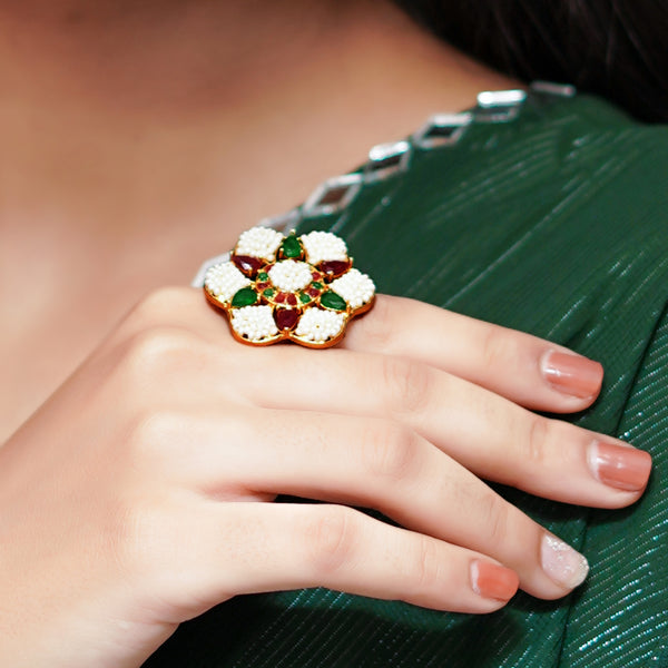 Meraki Trends Flower Design Meenakari Multicolour Ring