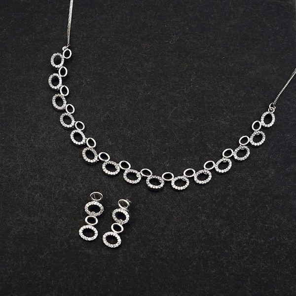 Circle Silver Plated CZ Embellished Jewelry Set