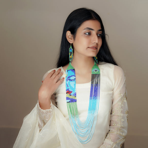 Meraki Trends Traditional Ukranian Beaded Blue Colored Necklace