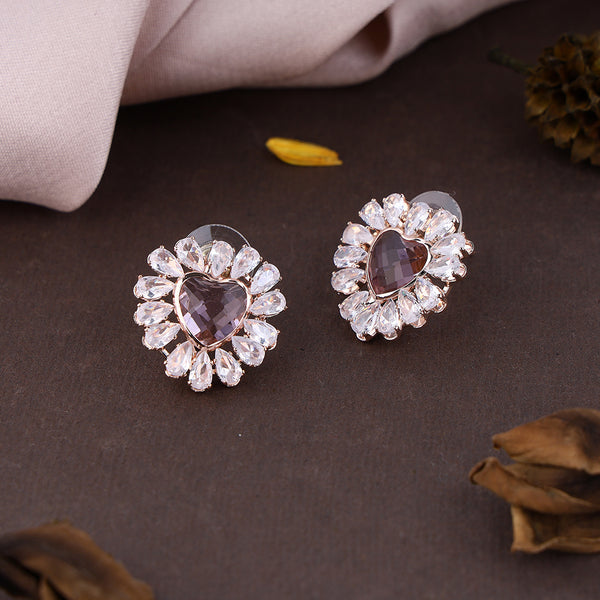 Sparkling Zircon Heart Shape Studs