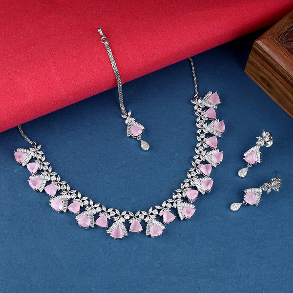 Rhodium Plated CZ Sparkling Necklace Set