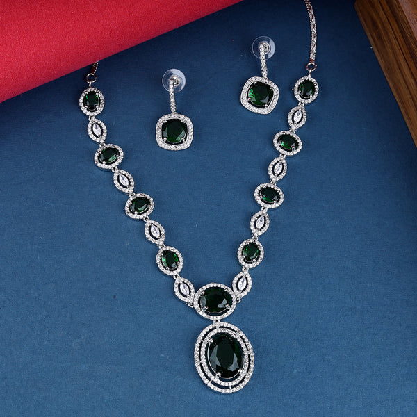 Rhodium Plated Round Shaped Necklace Set