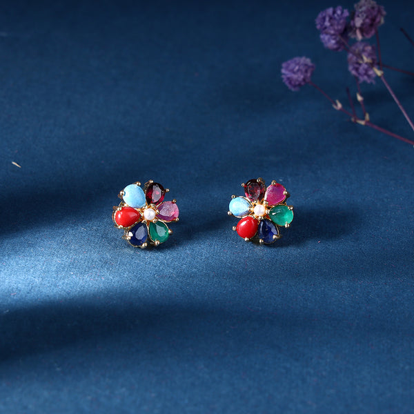 Multicolor Flower Design Stud