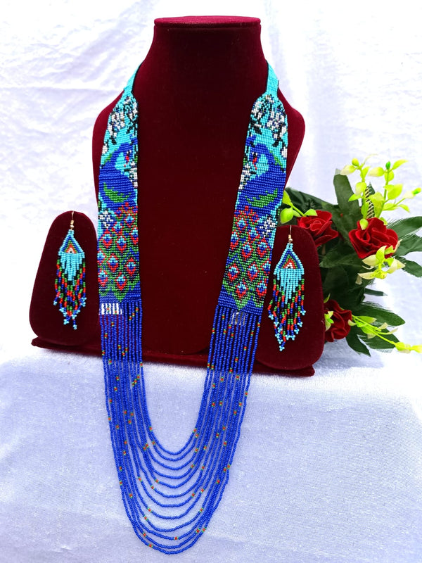 Peacock Design Blue Beads Necklace