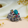 Multicolor Indian Fusion Oxidized Adjustable Ring