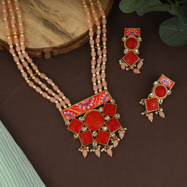 Beaded Kundan Long Necklace Set