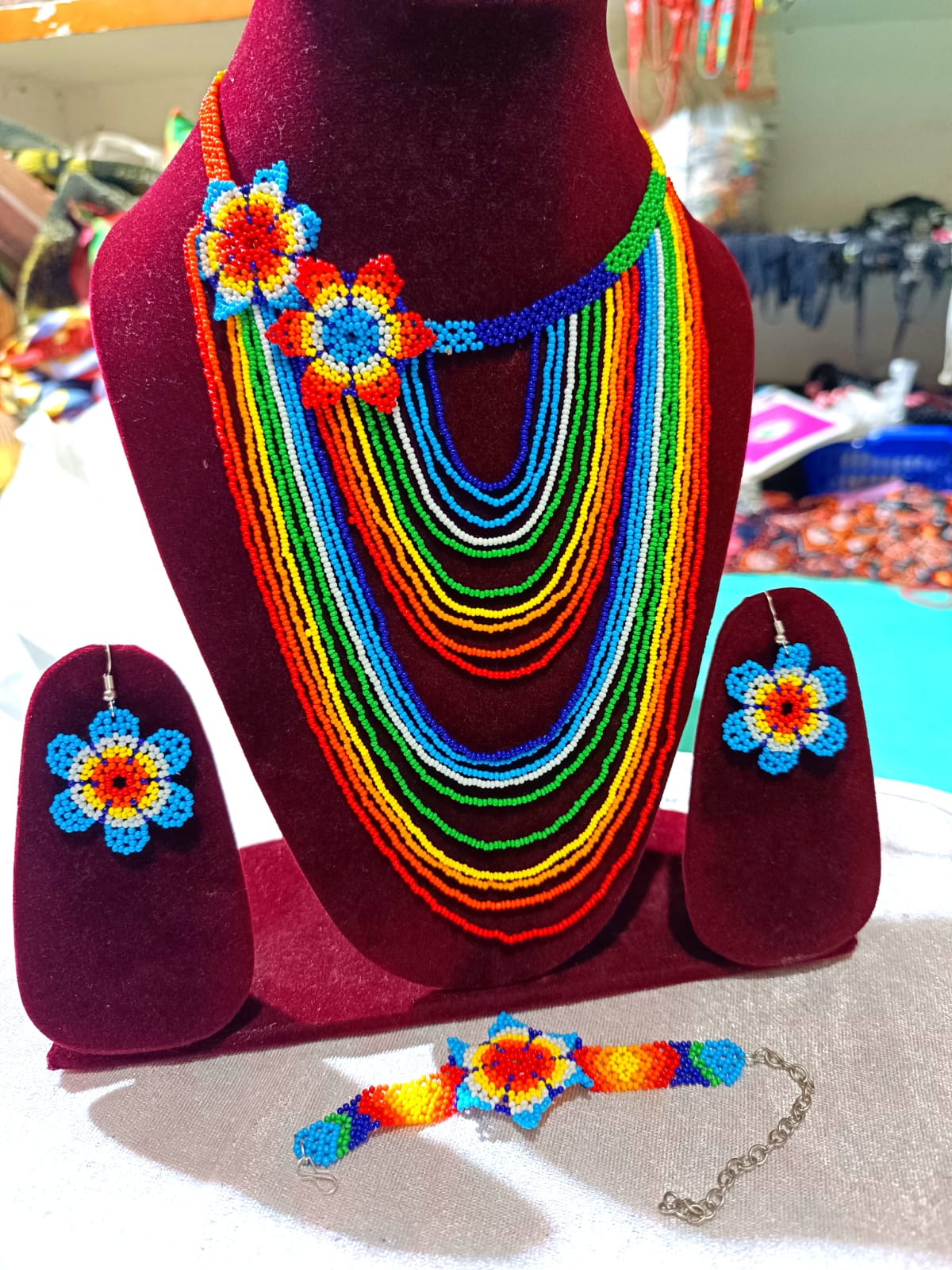 Handmade Multicolor Seed Bead Flower Design Necklace