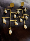 Pearl Drop Long Brass Earring