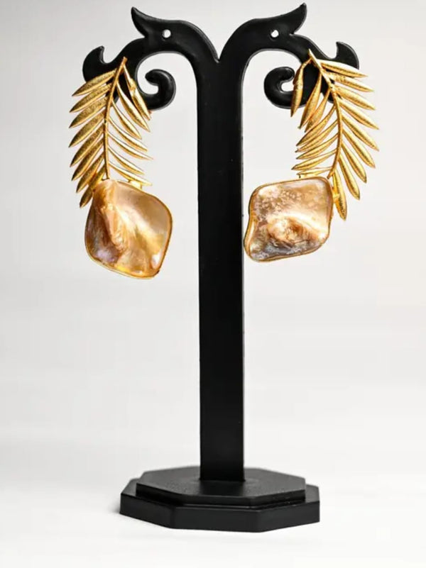 Leaf Style Brass Moon Stone Earring