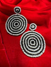 Round Black White Beaded Earrings