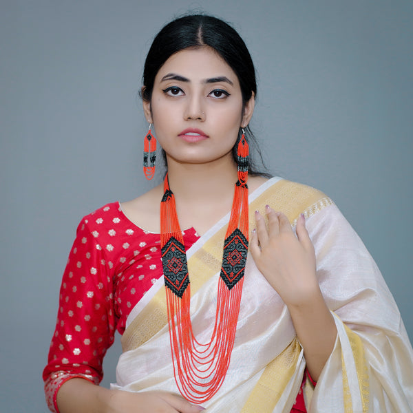 Red Ukrainian Gerdan Seed Bead Necklace Set