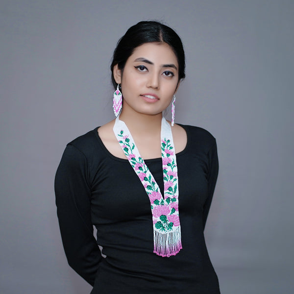 Premium Pink Flower Printed Necklace Set