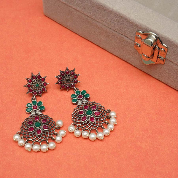 Floral Pearl Drop Oxidized Earrings