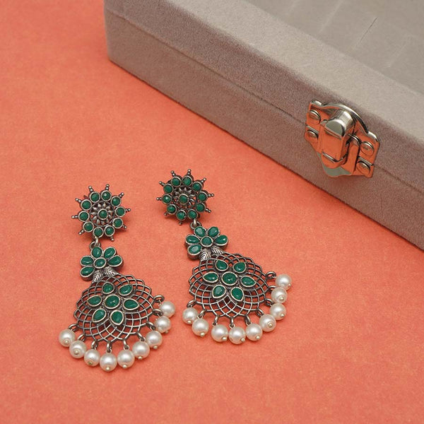 Floral Pearl Drop Oxidized Earrings