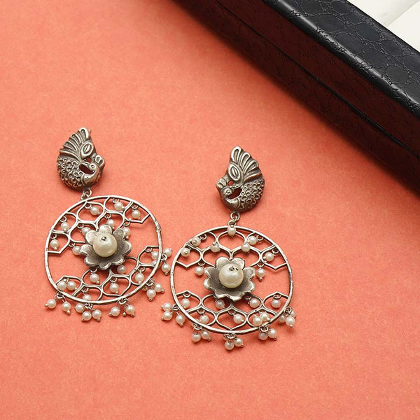 Peacock Design Round Shape Oxidized Pearl Earrings