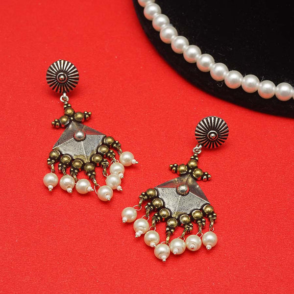 Traditional Silver Pearl Oxidized Earrings