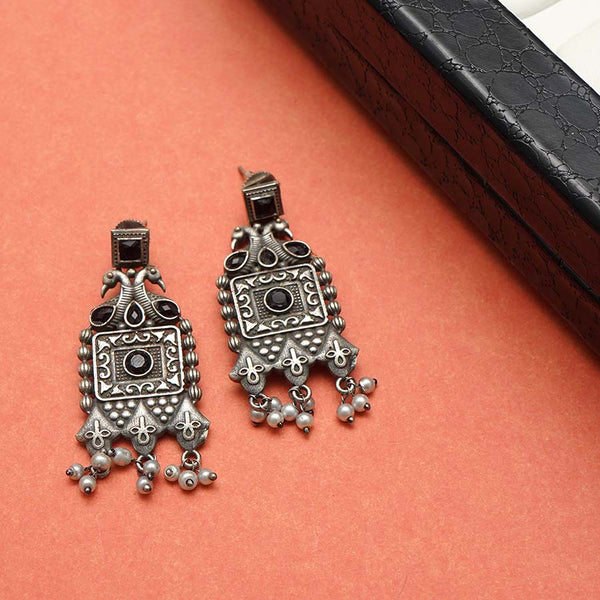 Sterling Silver Black Stone Oxidized Earrings