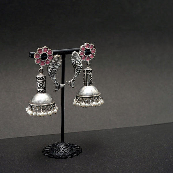 Floral Fish Design Pearl Drop Jhumka