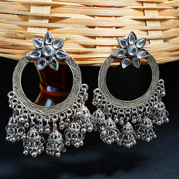 Oxidized Floral Ghunghroo Chandbali