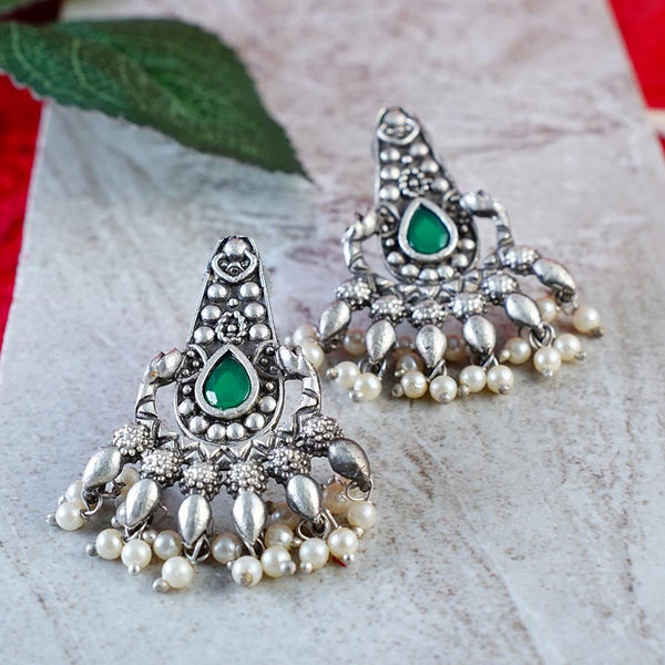 Green Stone Oxidized Earrings