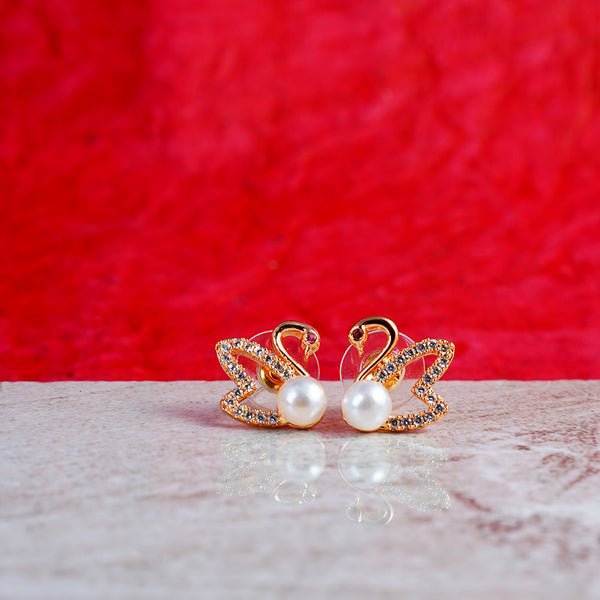 Gold Plated Duck Shaped with Pearl Studs