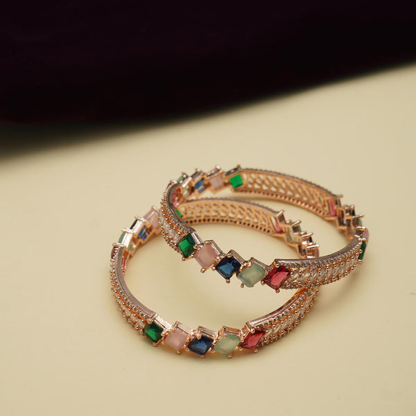 AD Multi Stones Rose Gold Diamond Bangles Sets