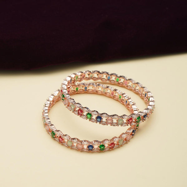 Partywear Rose Gold Plated Multi Stones Bangles Sets