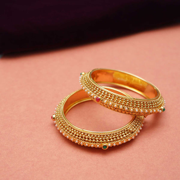 Classic Kada Set with Pearls and Stunning Red Green Stone