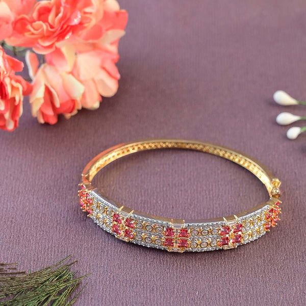 American Diamond Bangles With Red And White Stone