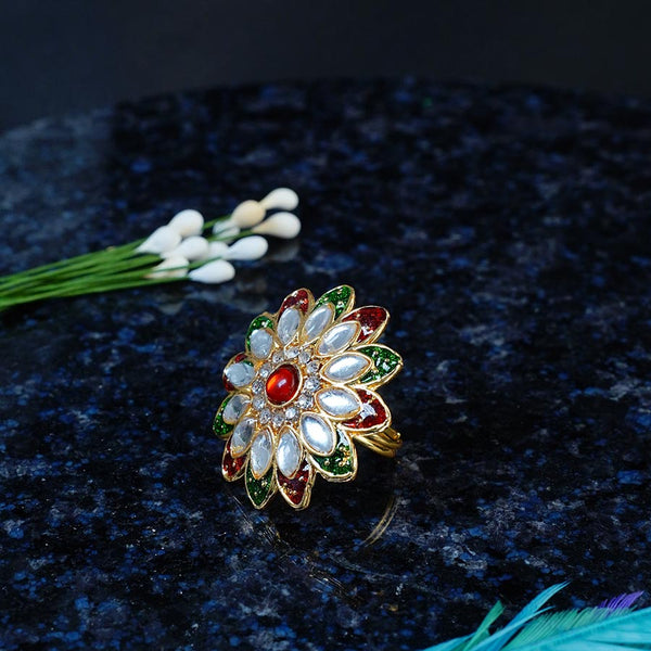Meraki Ruby Emerald Kundan Gold Ring