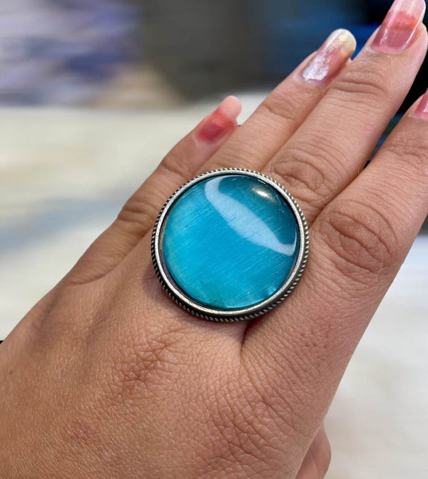 Meraki Silver Plated Round Shaped Ring