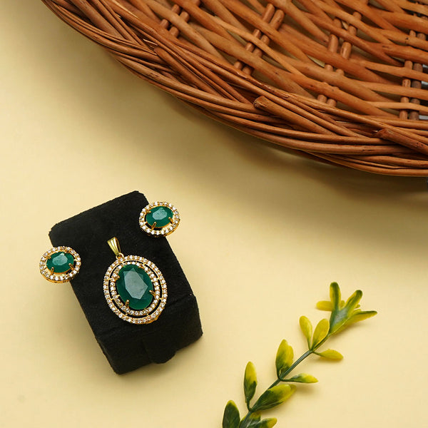 Meraki Gold plated Studded Pendant Sets with Earrings