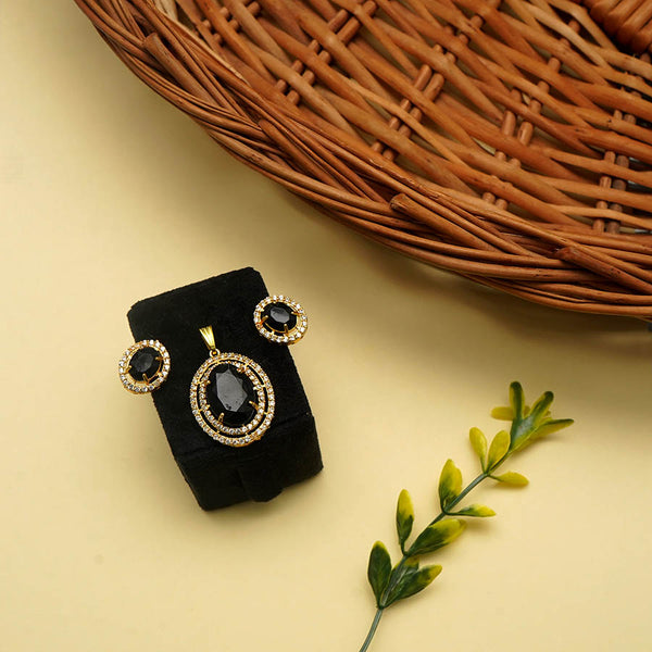 Meraki Gold plated Studded Pendant Sets with Earrings