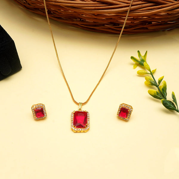 Meraki Gold plated Studded Pendant with Earrings